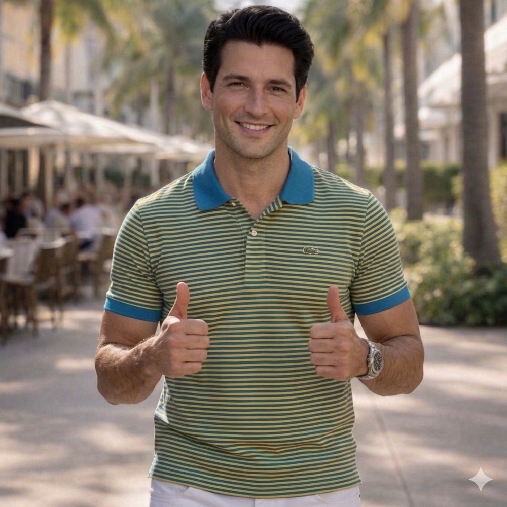 Lacoste Striped Polo in Blue & Yellow